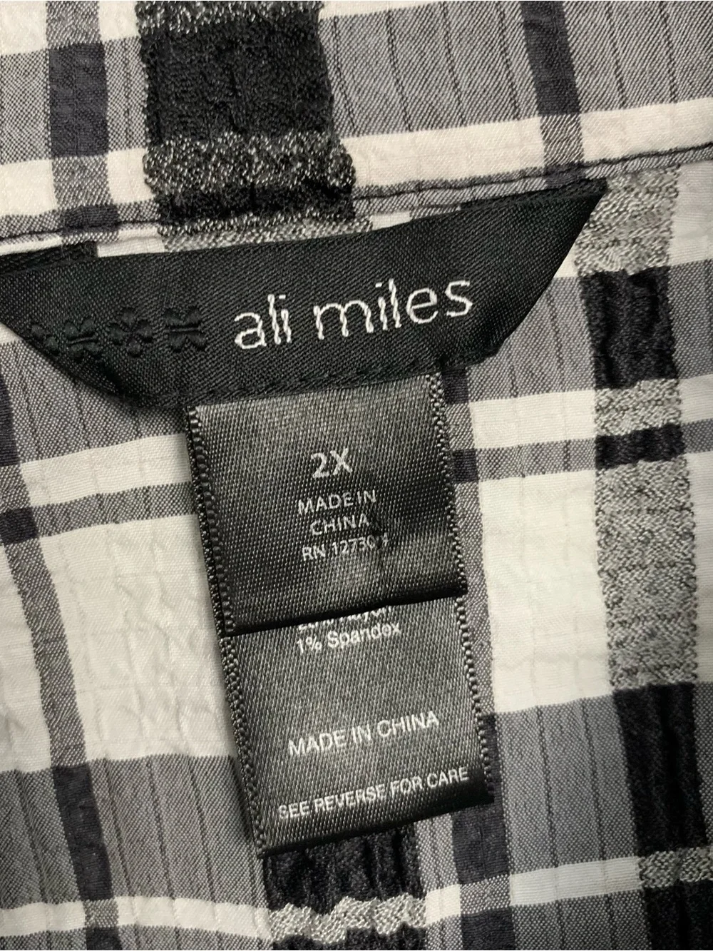 Ali Miles Blouse Top Women 2X Button Front Tunic Plaid Geometric Pockets Artsy - Picture 13 of 15